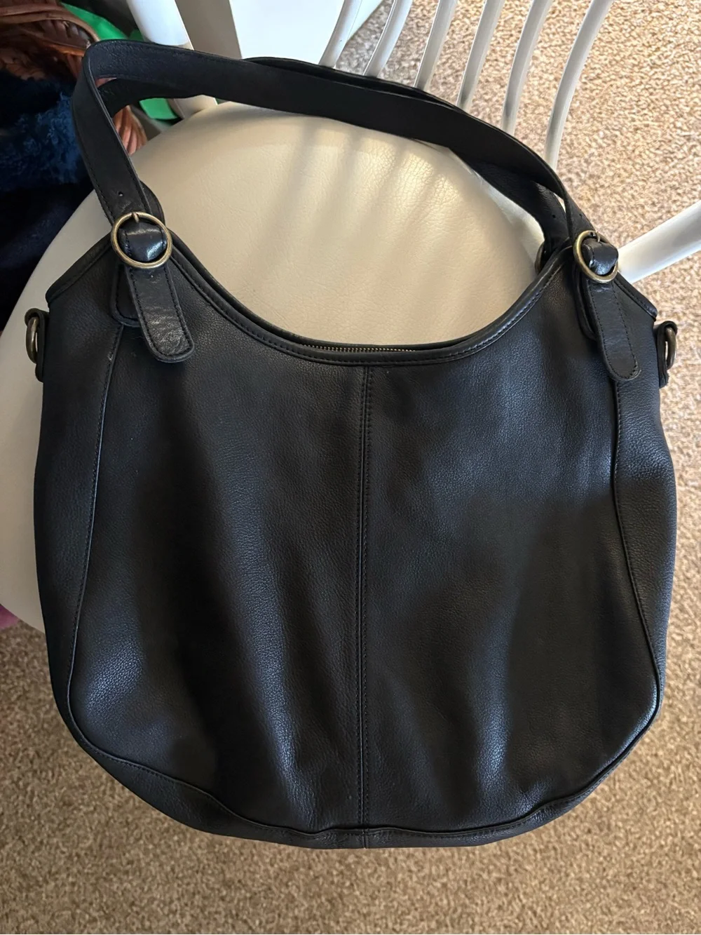 Fat Face Black Leather Hobo Shoulder Bag